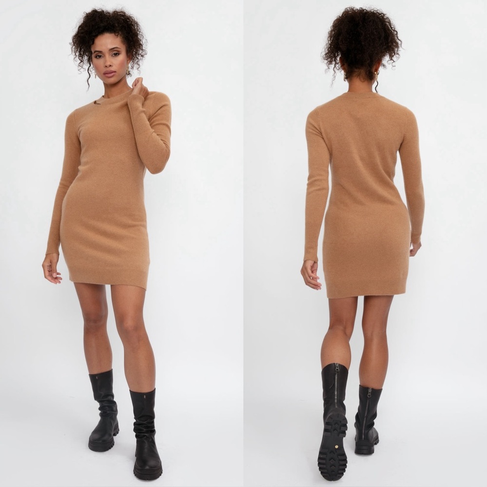 FRAME Cashmere Cut Out Sweater Dress in Camel